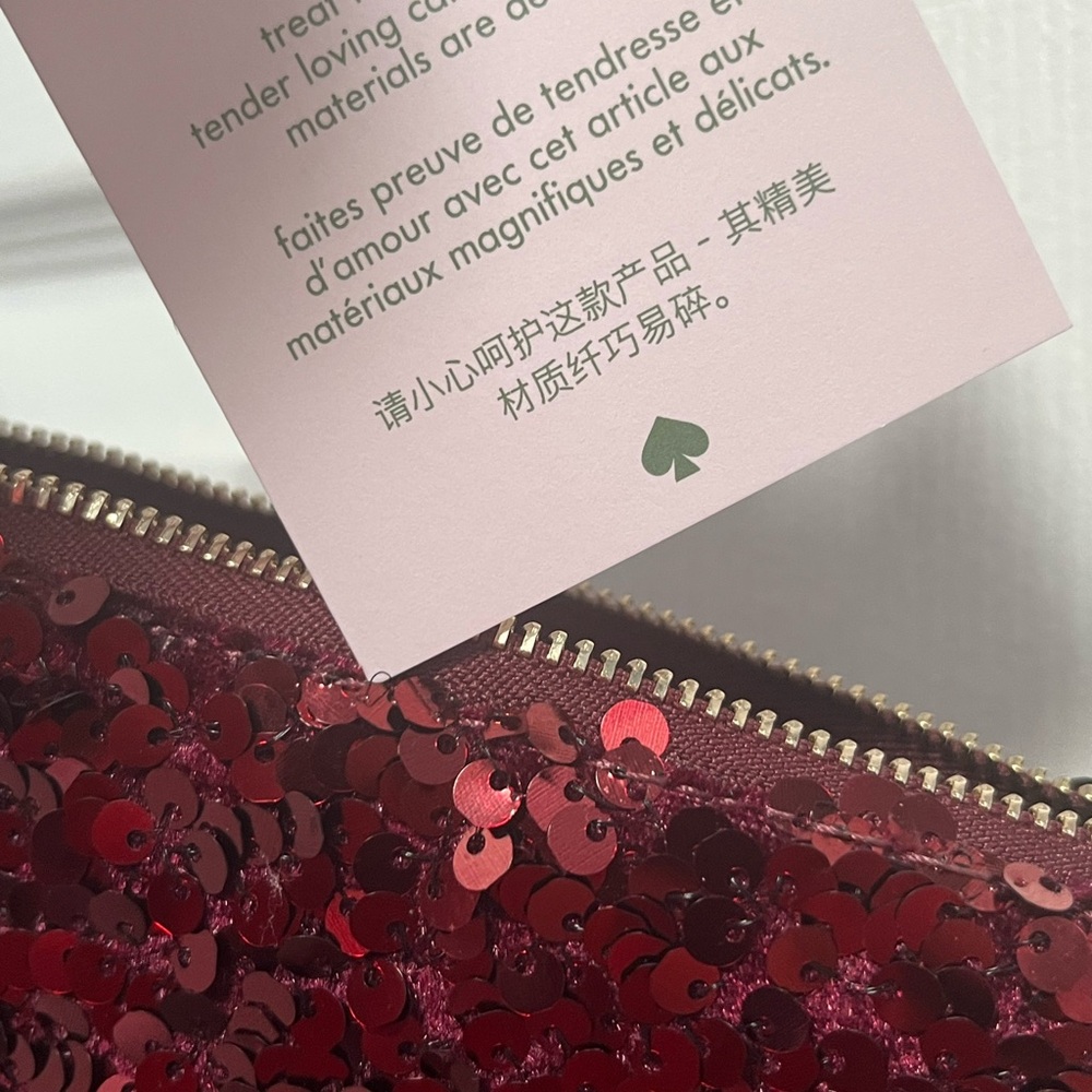 Kate Spade NY Kiki Sequin Fabric Convertible Bag Purse Wristlet Deep Berry New - Picture 11 of 16